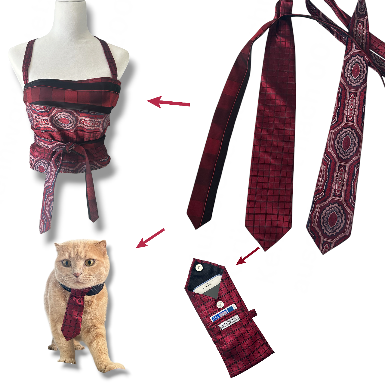 UPCYCLED TIE TOP RED