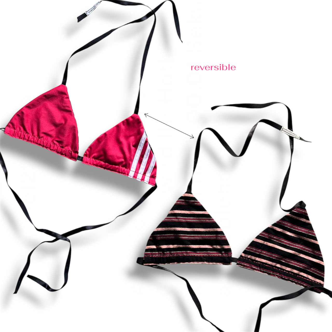 UPCYCLED BIKINI TOP PINK W STRIPES